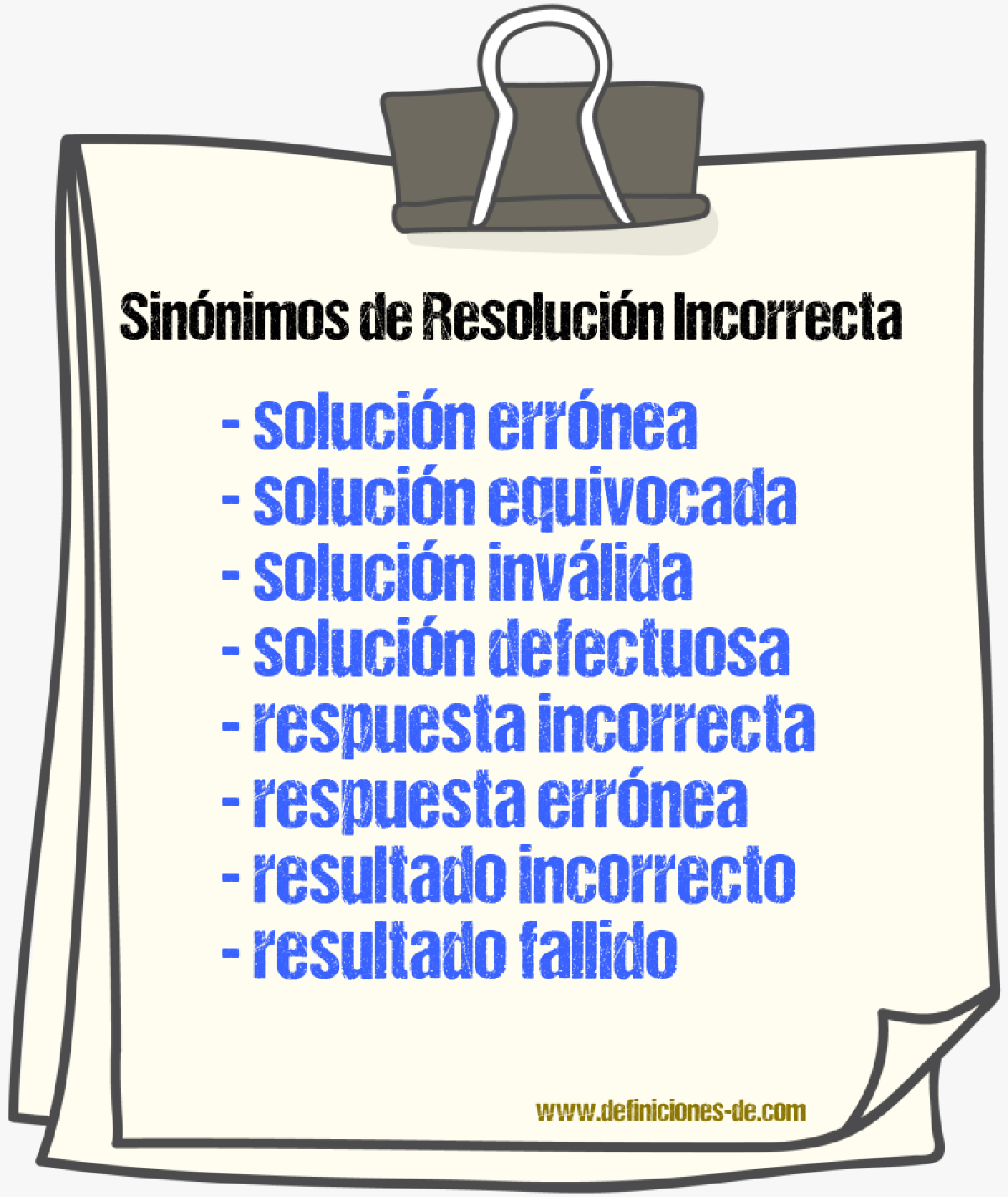 Sinónimos de resolución incorrecta