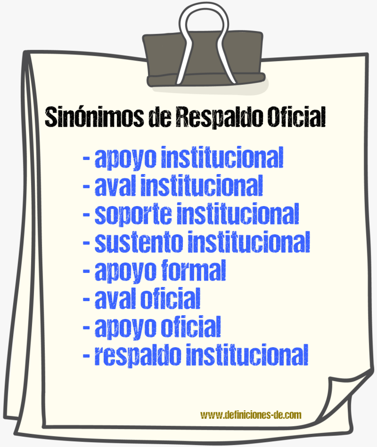 Sinónimos de respaldo oficial