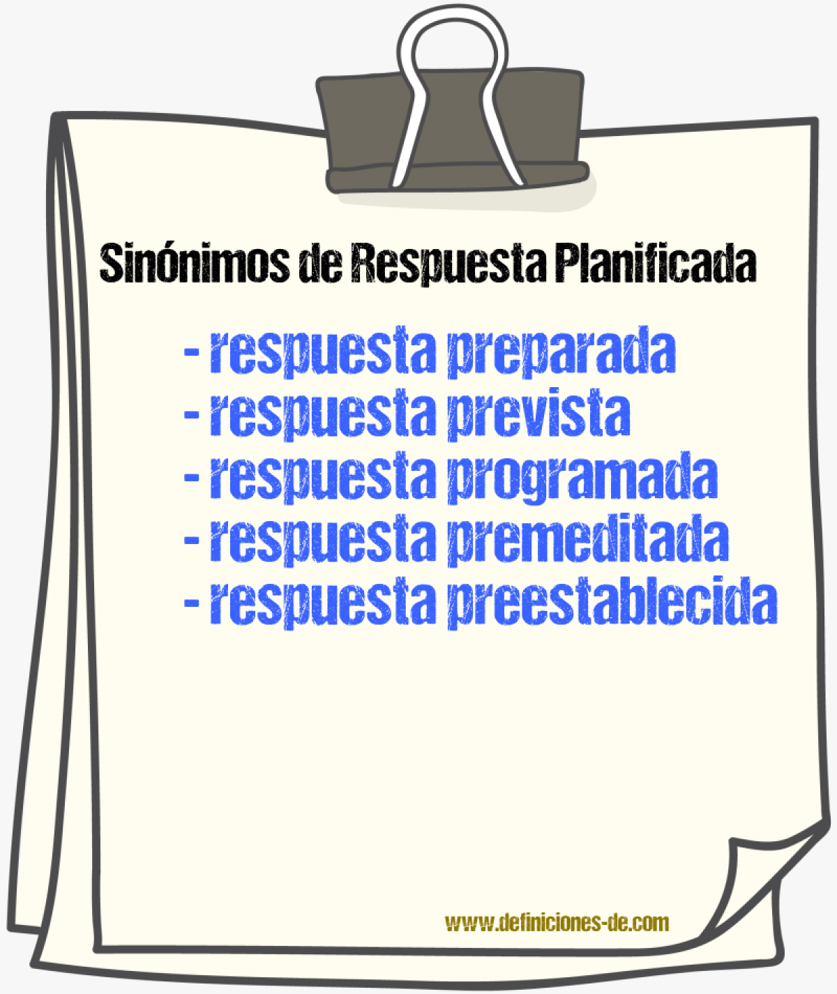 Sinónimos de respuesta planificada
