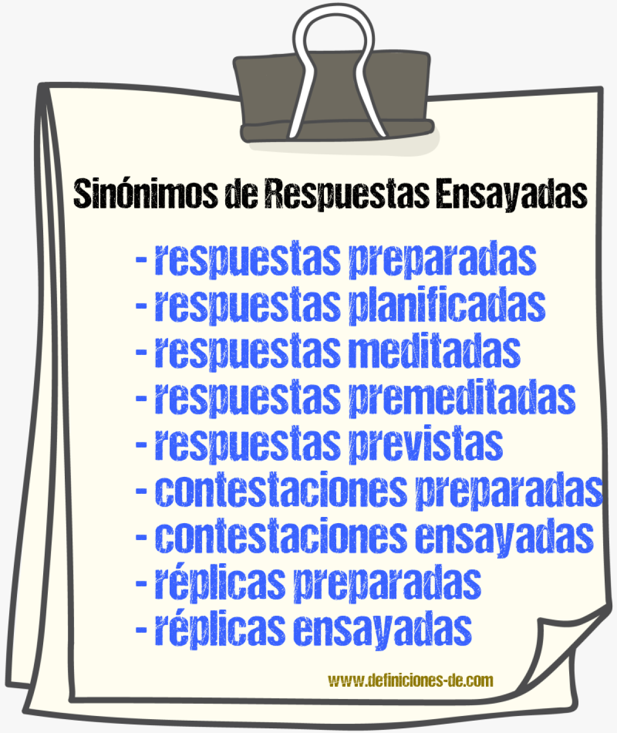 Sinónimos de respuestas ensayadas