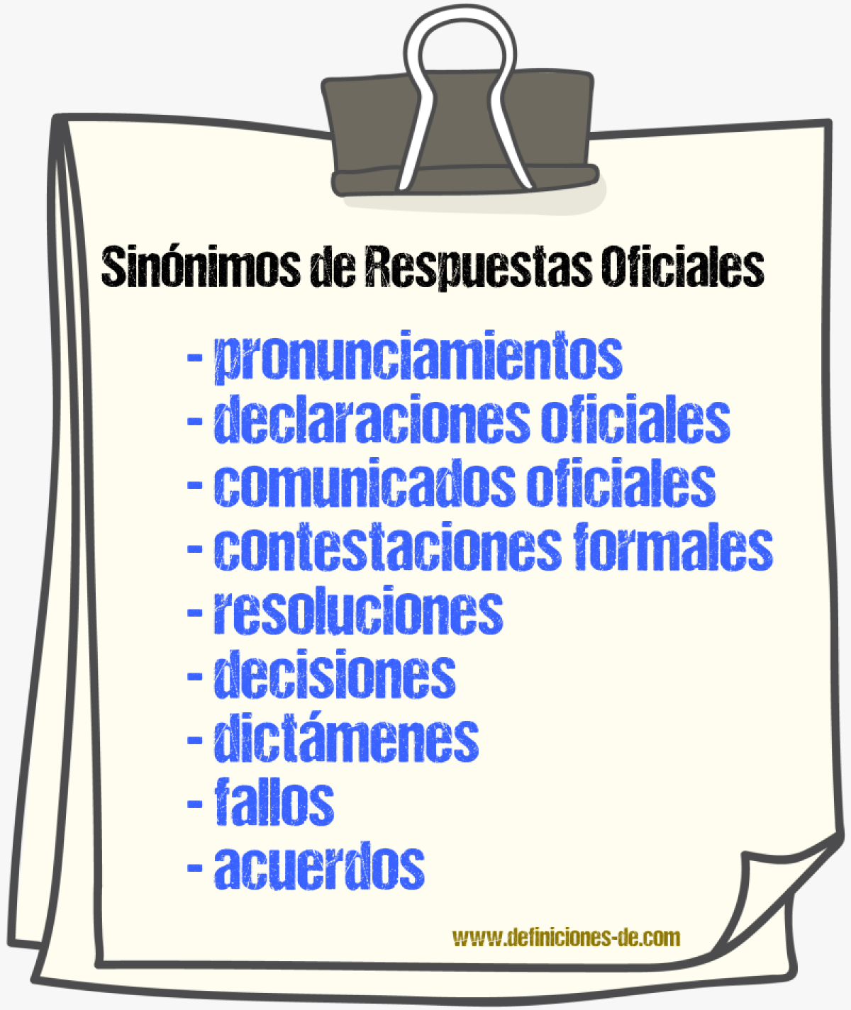 Sinónimos de respuestas oficiales
