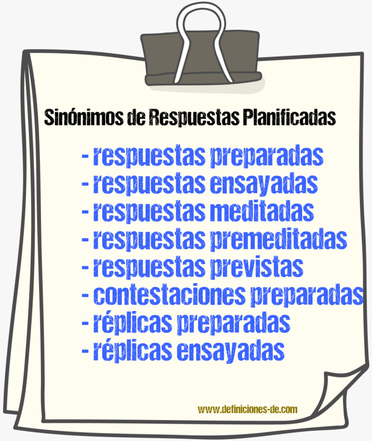 Sinónimos de respuestas planificadas