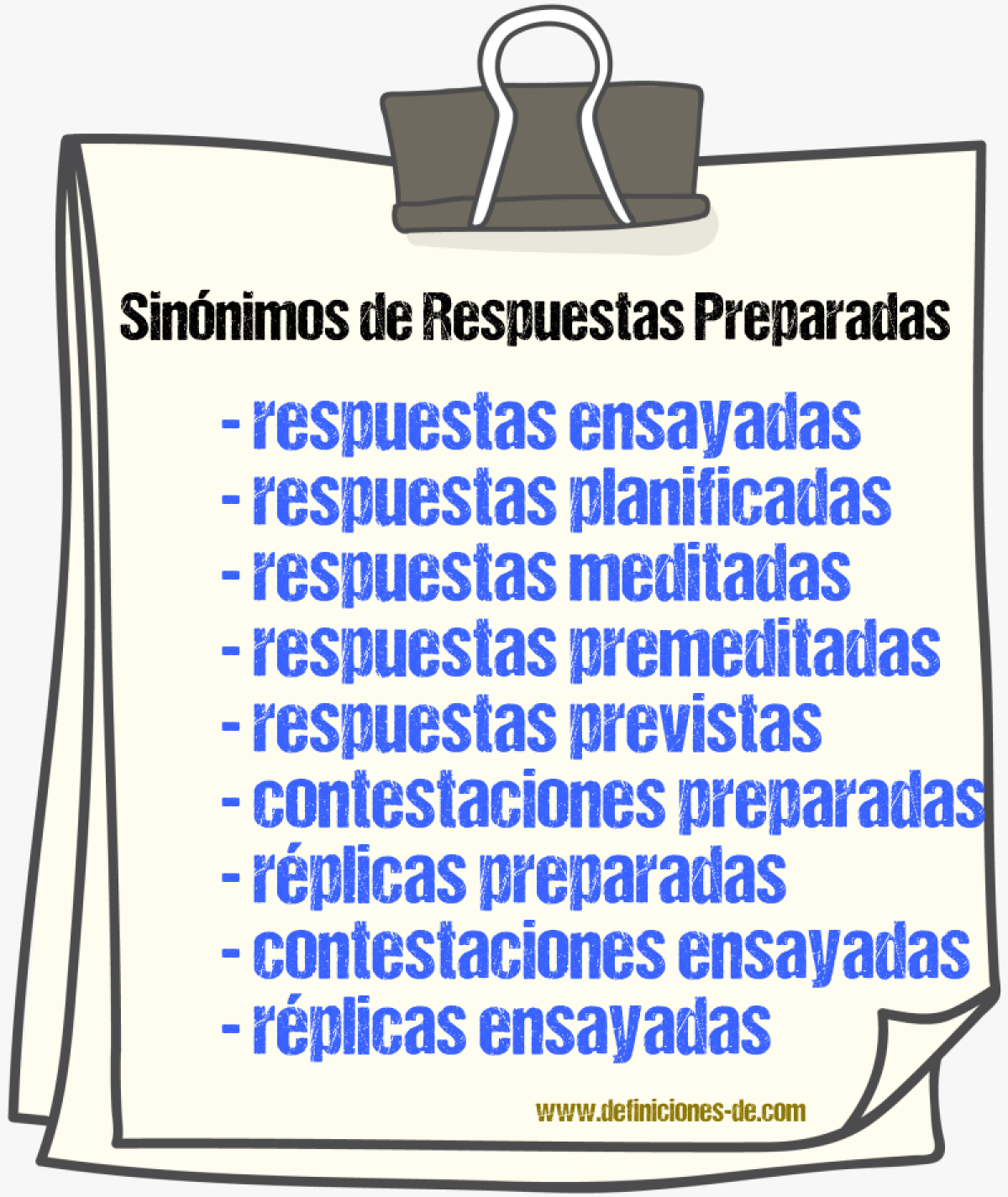 Sinónimos de respuestas preparadas