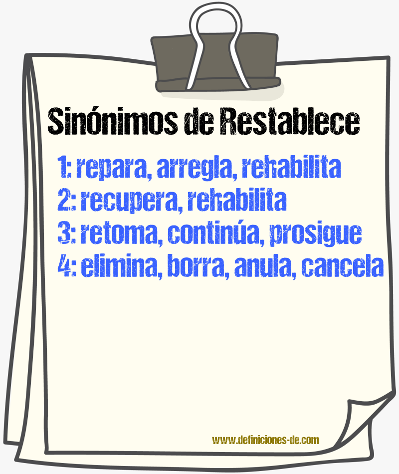 Sinónimos de restablece