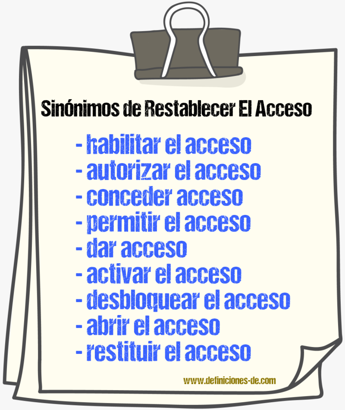 Sinónimos de restablecer el acceso