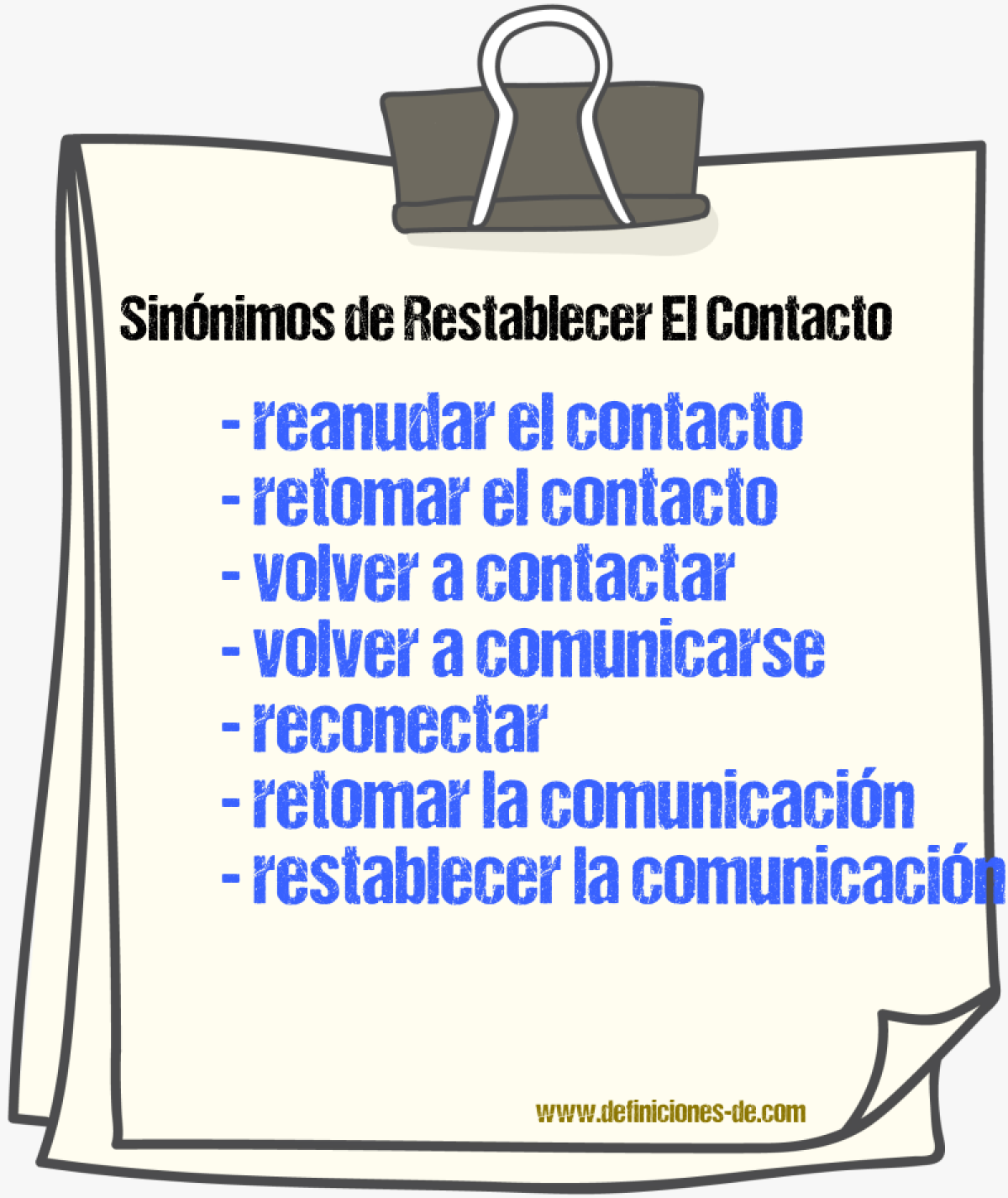 Sinónimos de restablecer el contacto