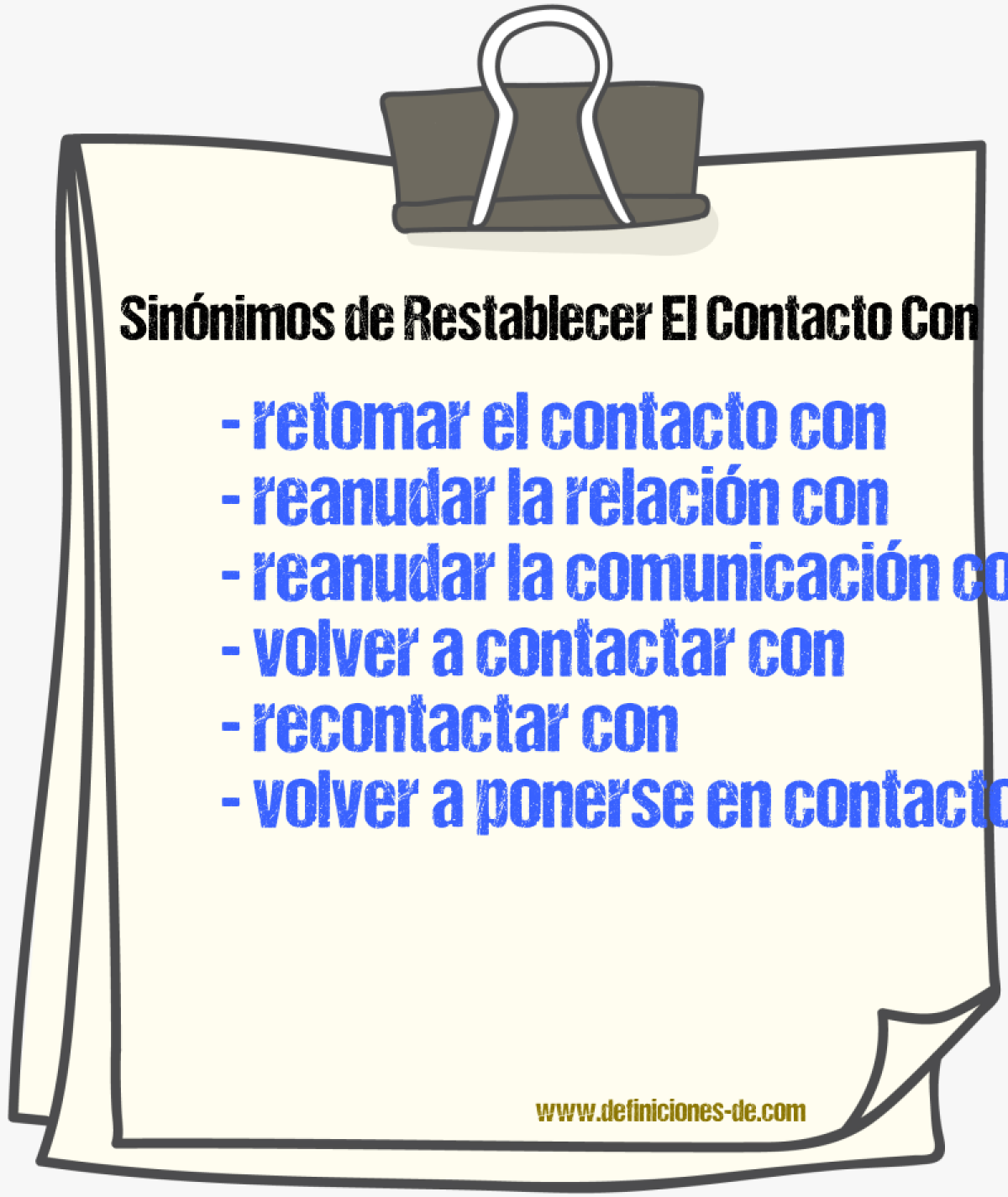 Sinónimos de restablecer el contacto con