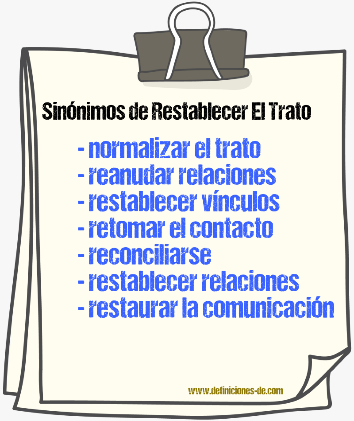 Sinónimos de restablecer el trato
