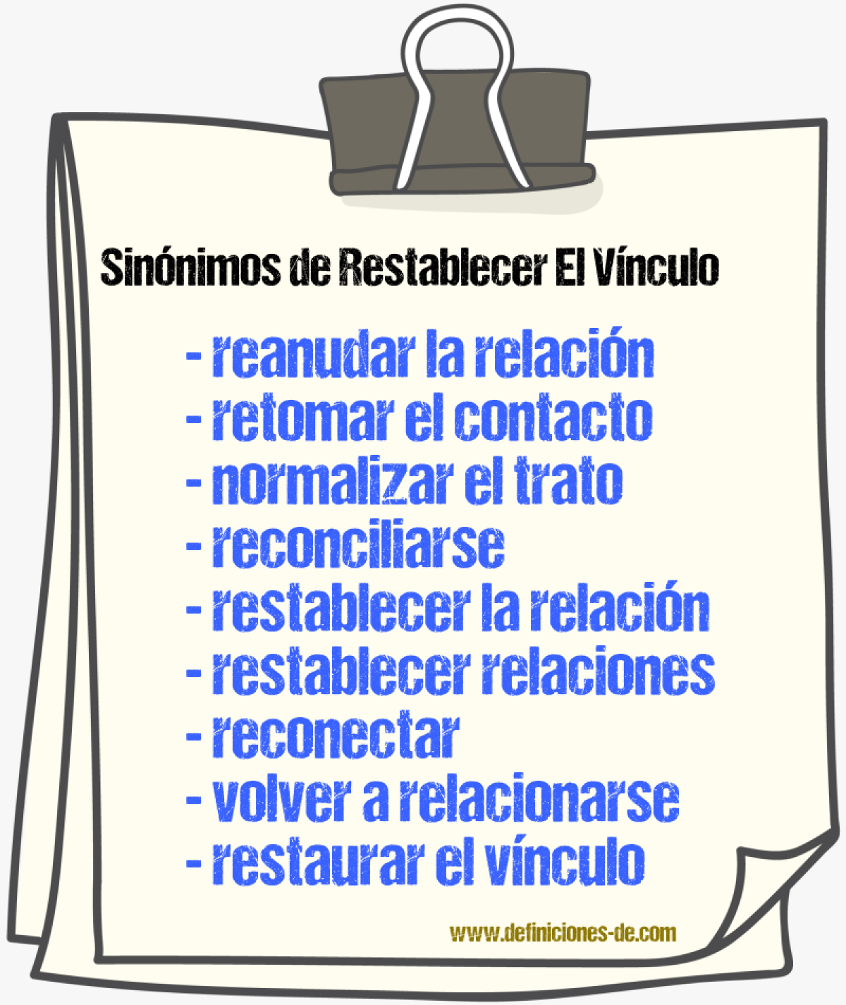 Sinónimos de restablecer el vínculo