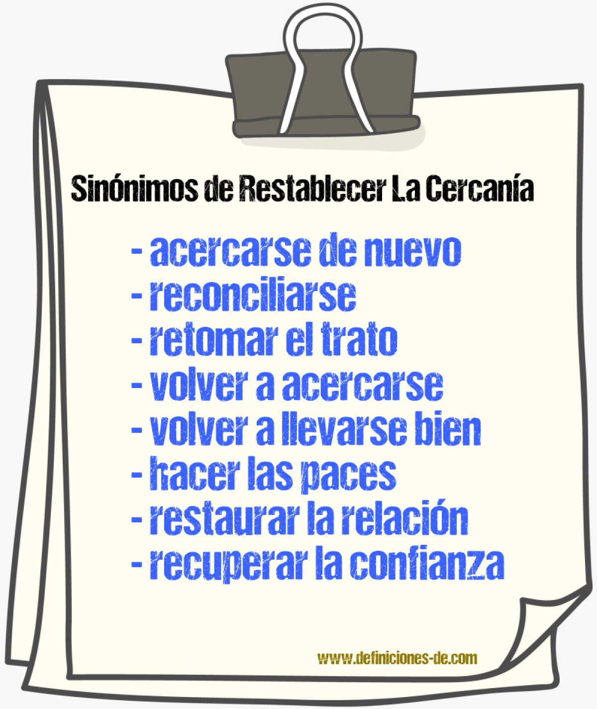 Sinónimos de restablecer la cercanía