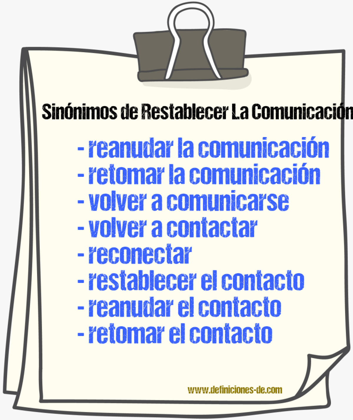 Sinónimos de restablecer la comunicación