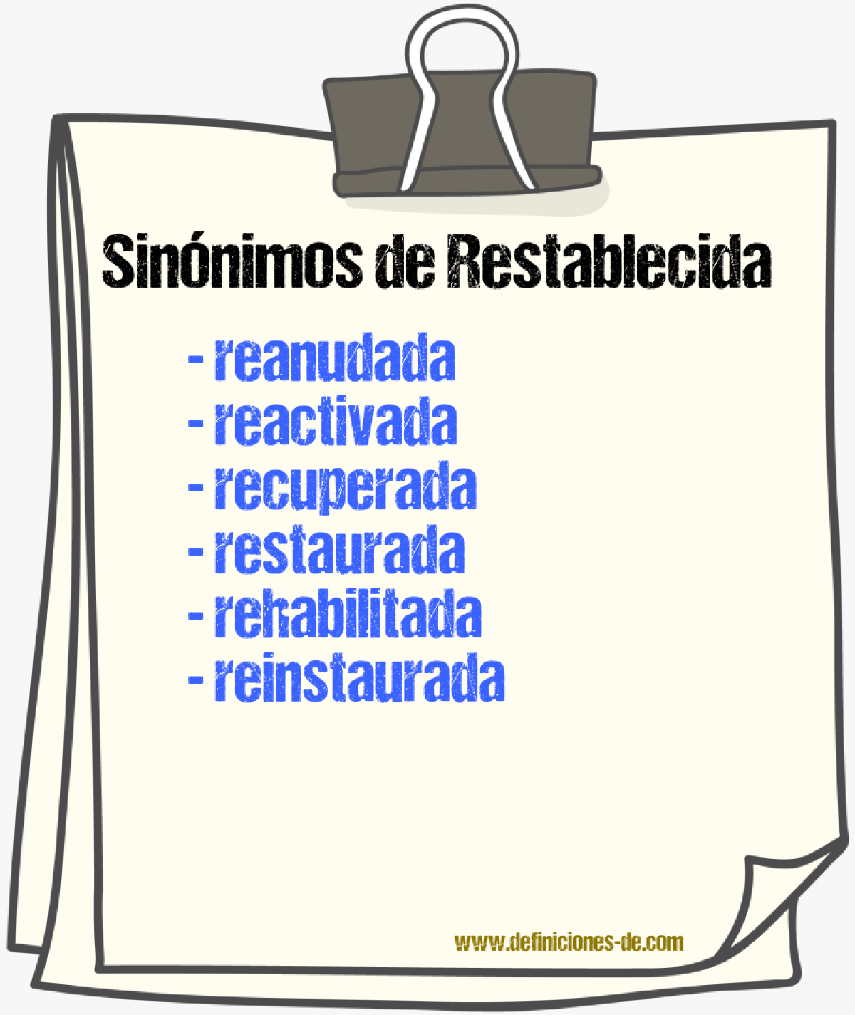 Sinónimos de restablecida