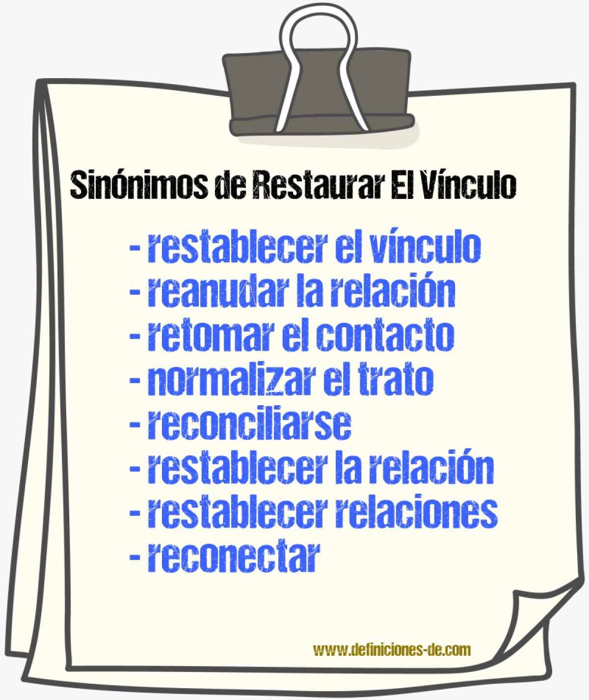 Sinónimos de restaurar el vínculo