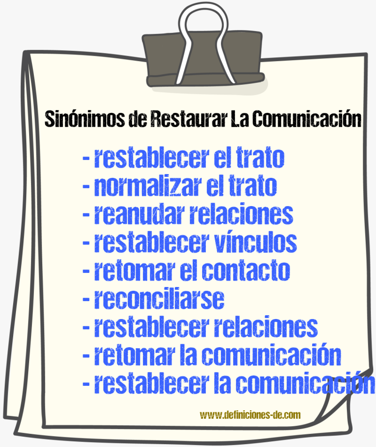 Sinónimos de restaurar la comunicación