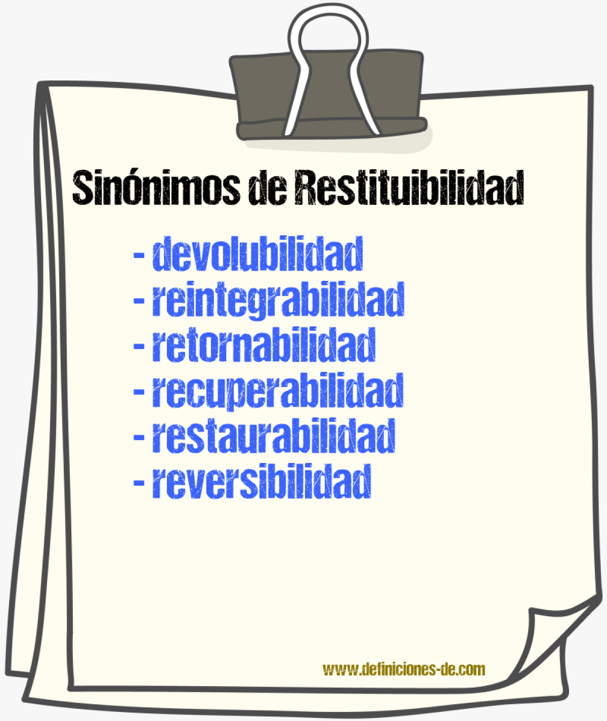 Sinónimos de restituibilidad