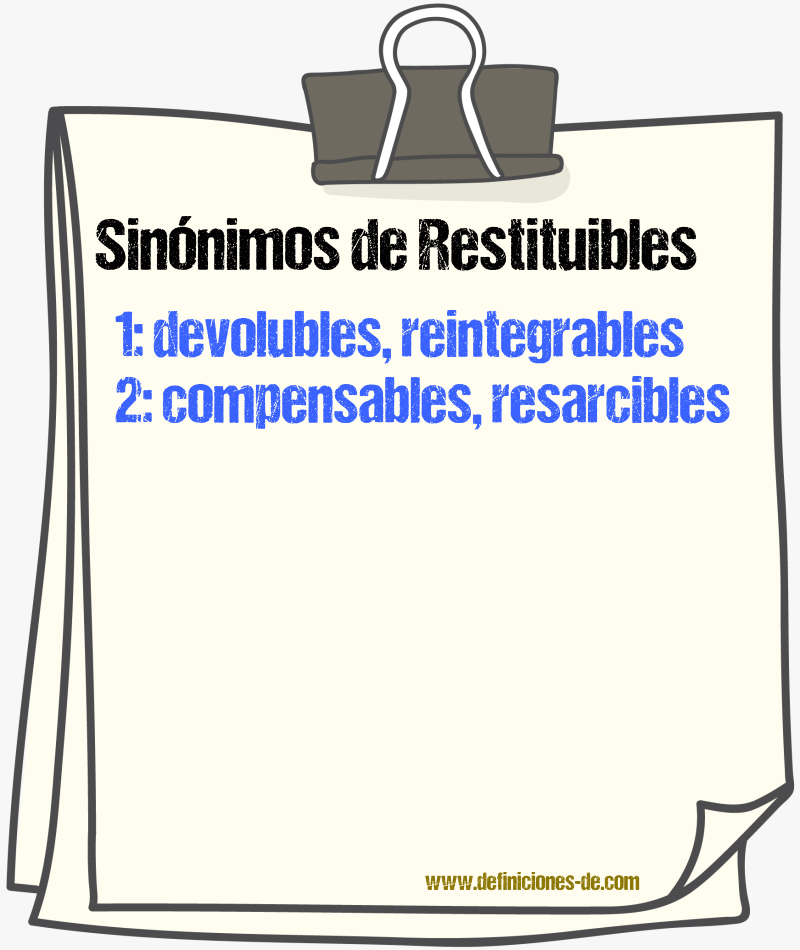 Sinónimos de restituibles