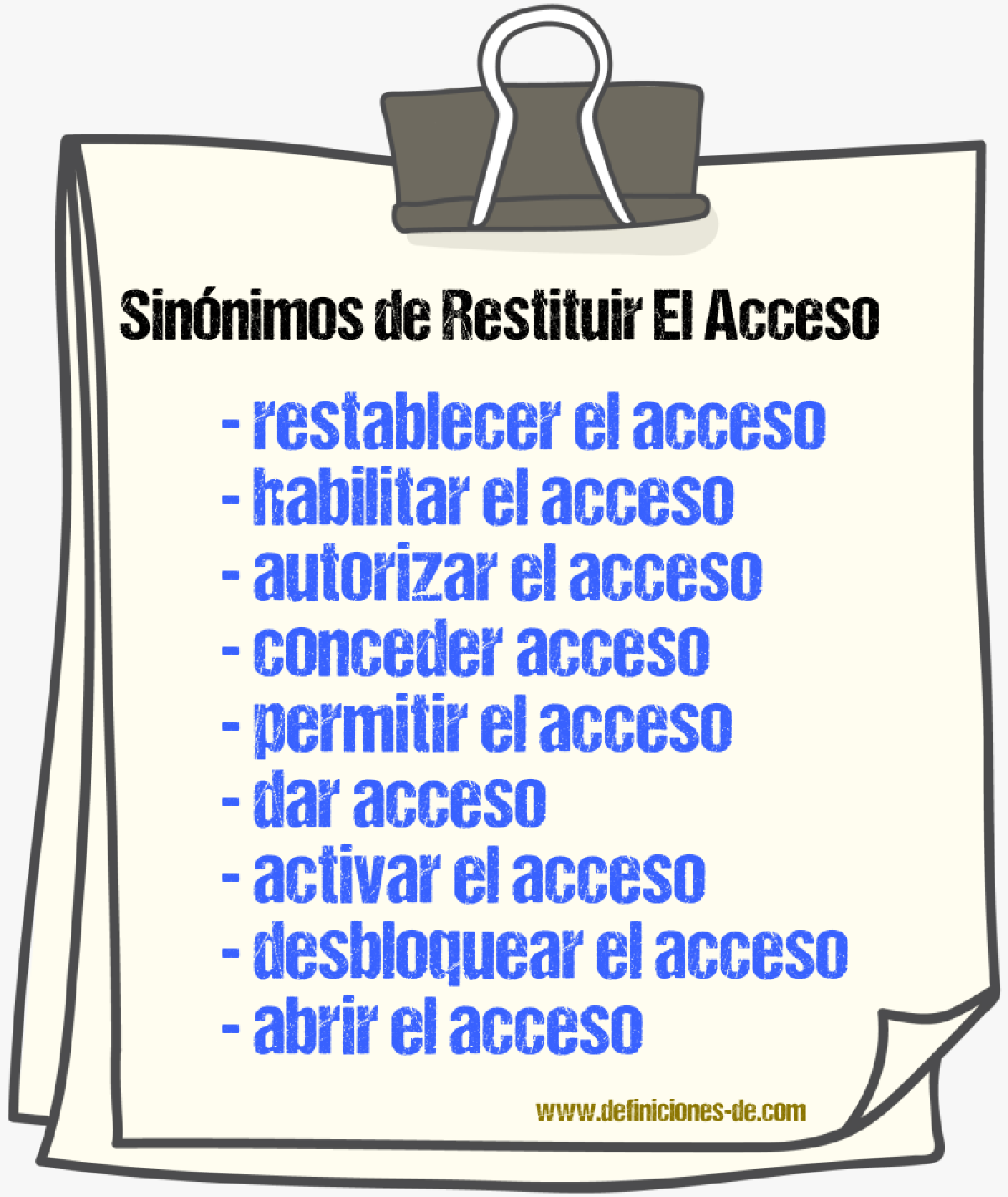 Sinónimos de restituir el acceso