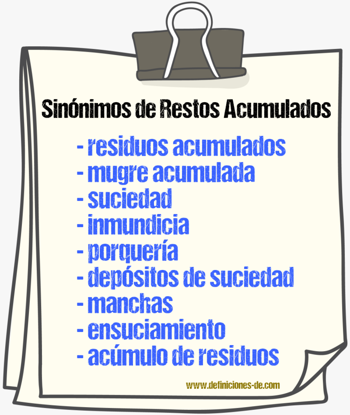 Sinónimos de restos acumulados