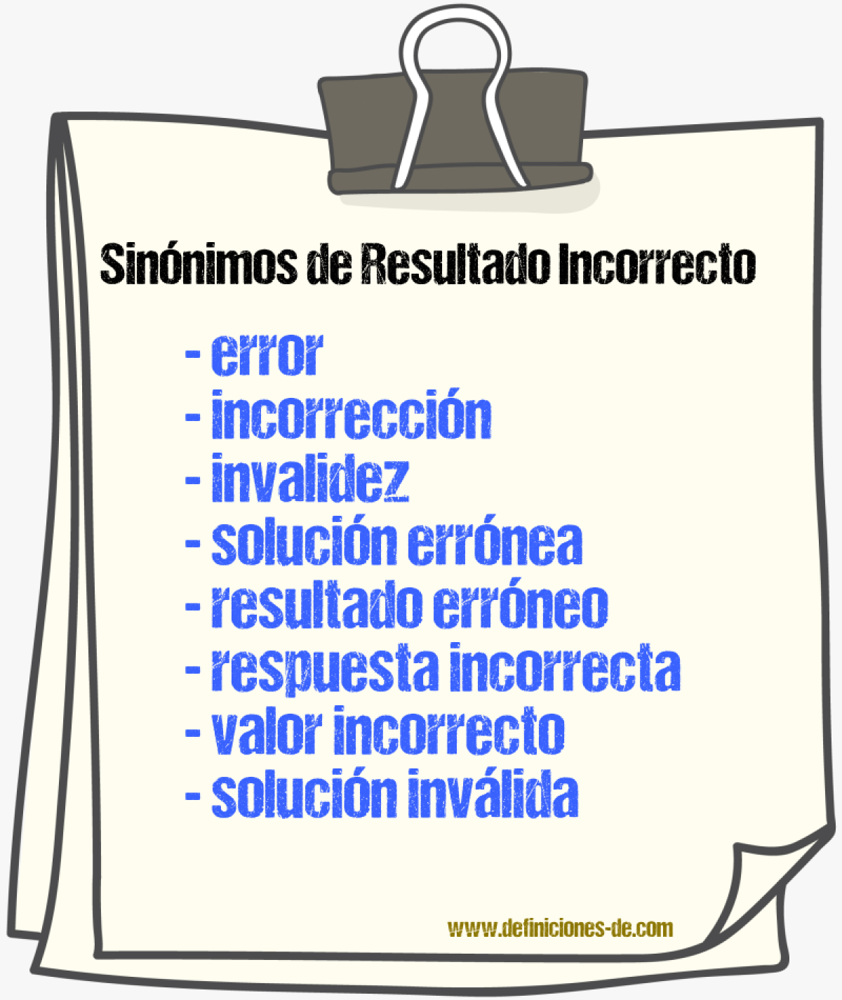 Sinónimos de resultado incorrecto