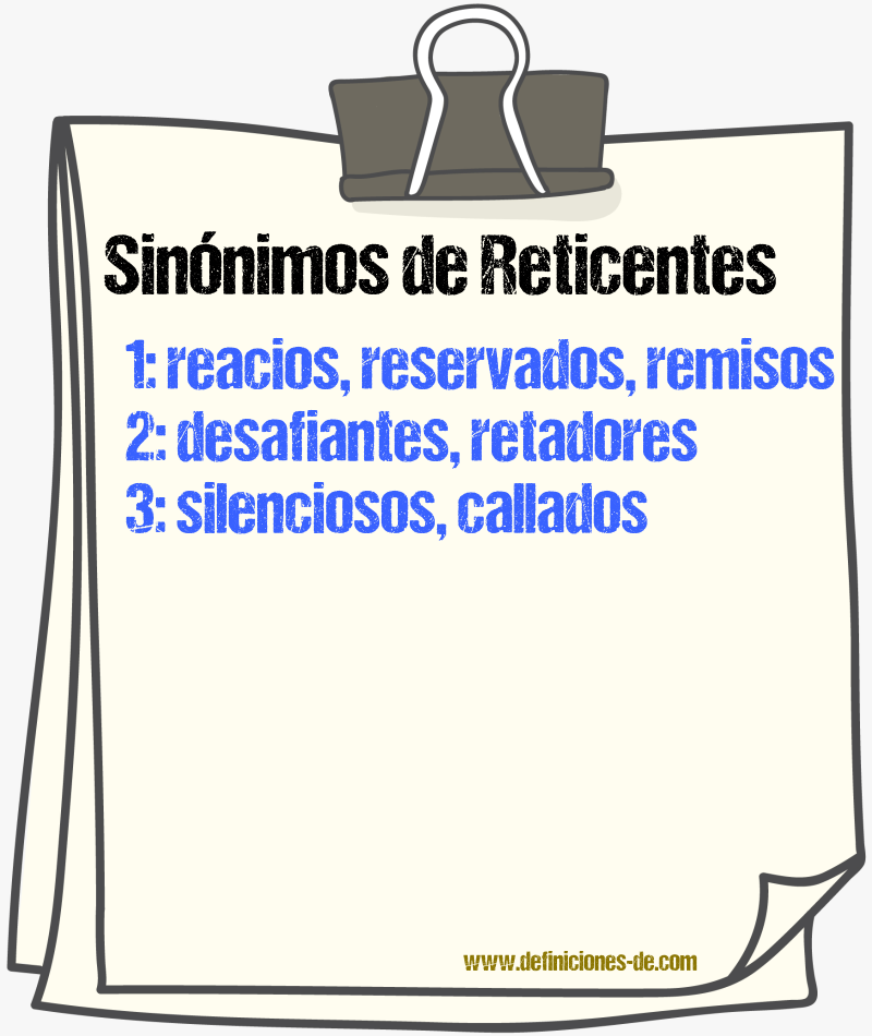 Sinónimos de reticentes