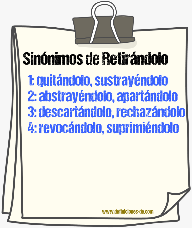 Sinónimos de retirándolo