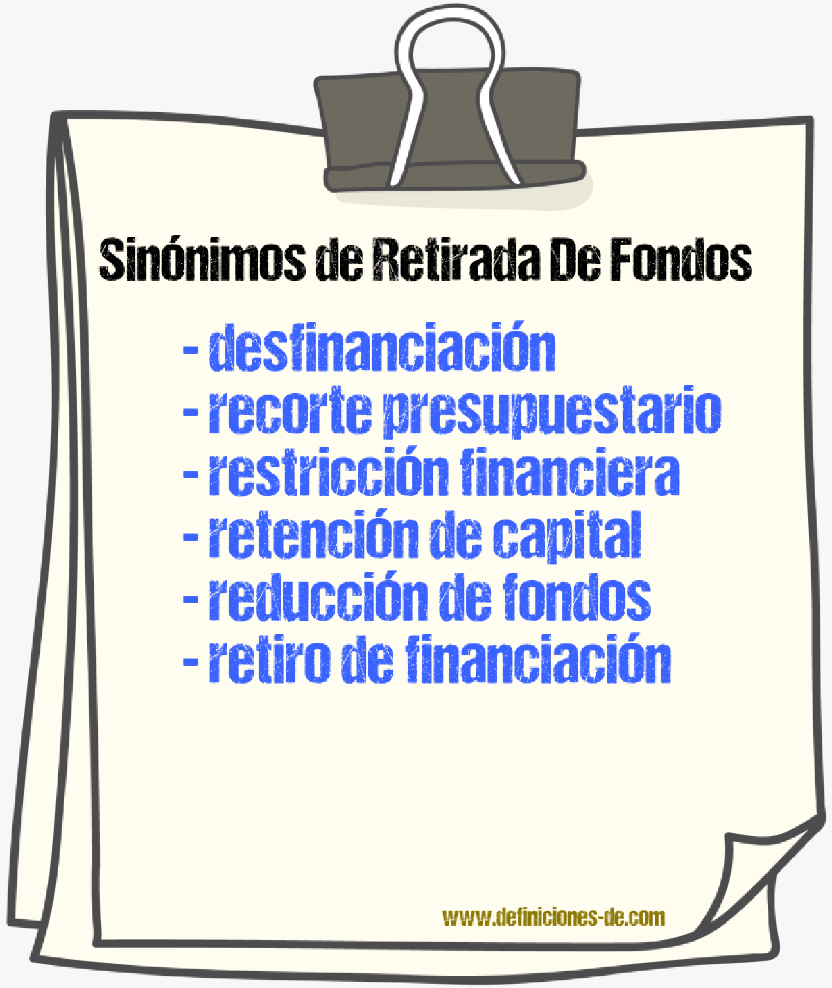 Sinónimos de retirada de fondos
