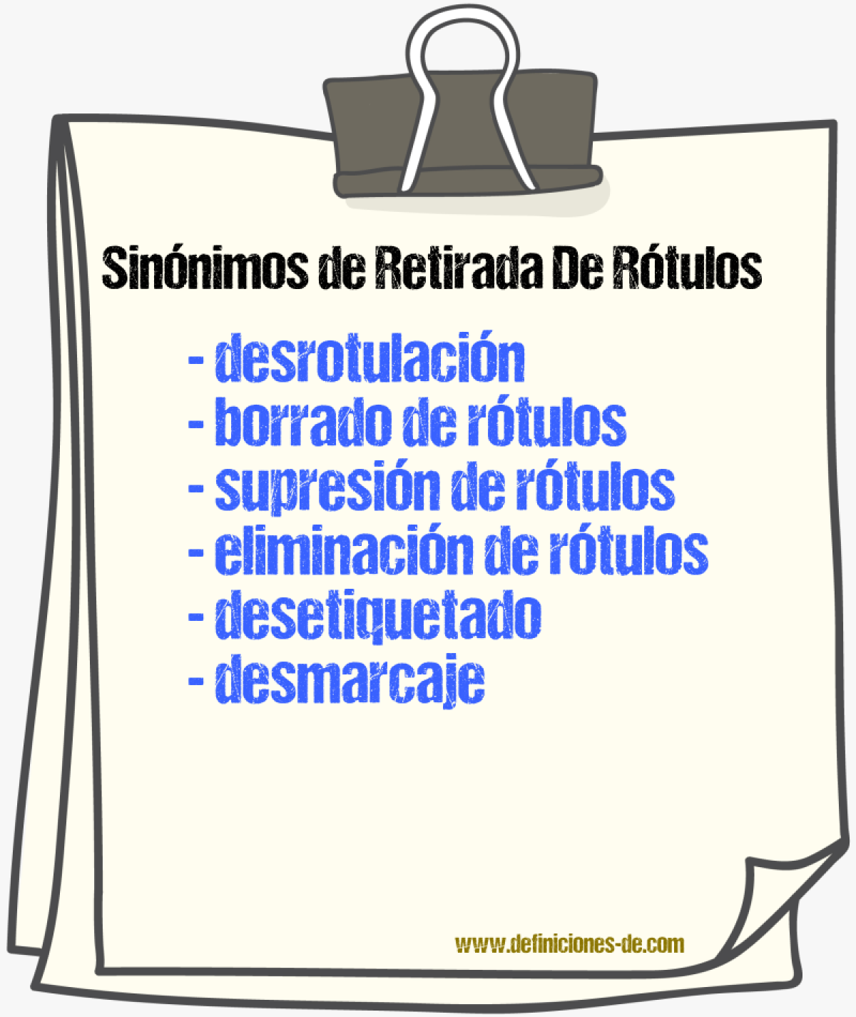 Sinónimos de retirada de rótulos