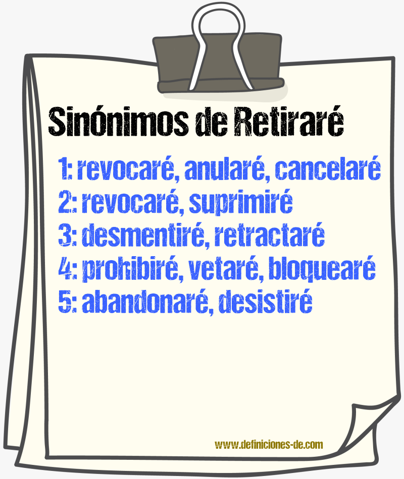 Sinónimos de retiraré