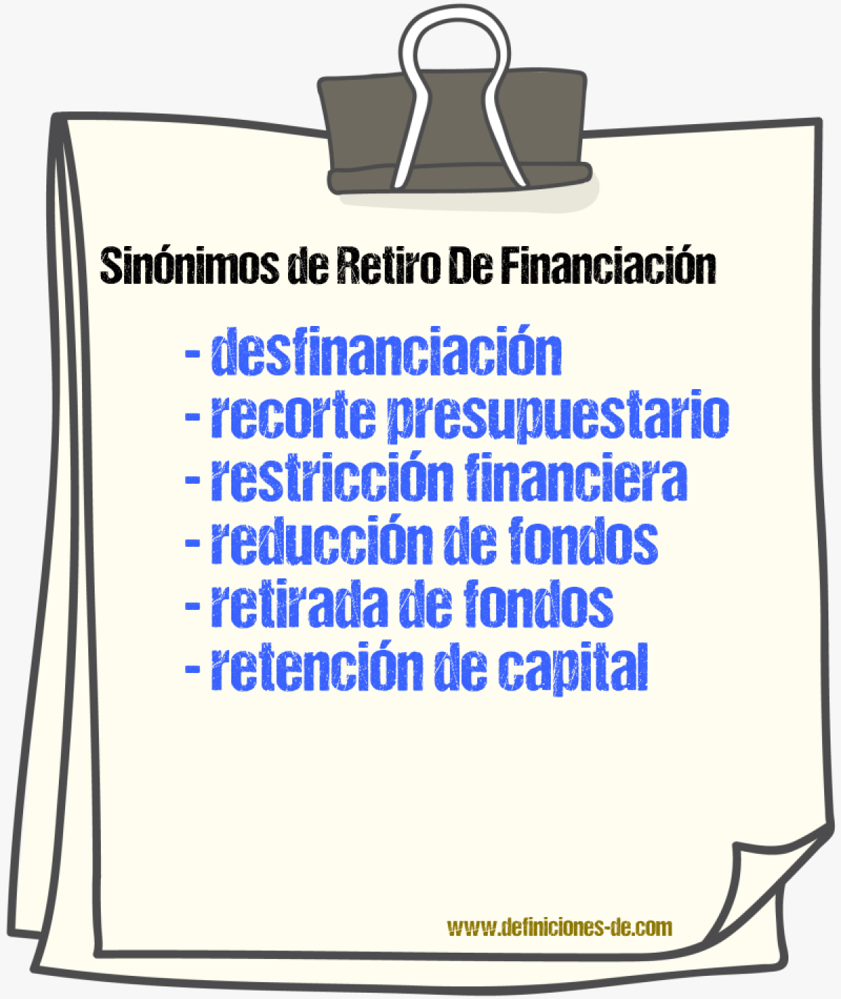 Sinónimos de retiro de financiación