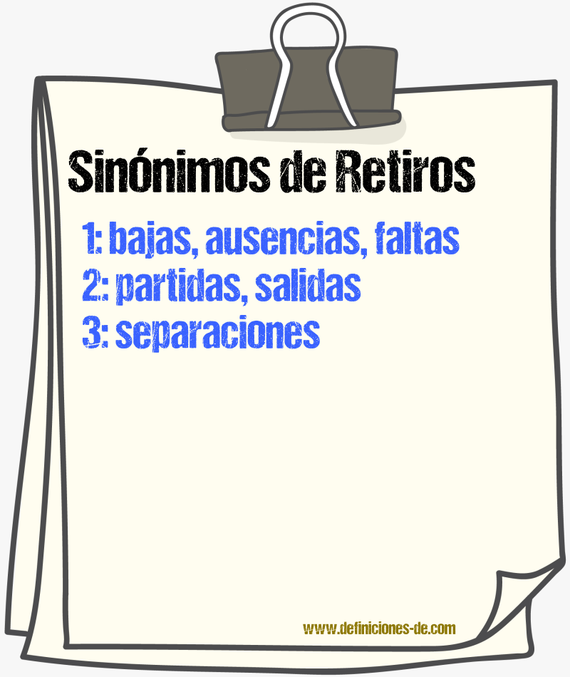 Sinónimos de retiros