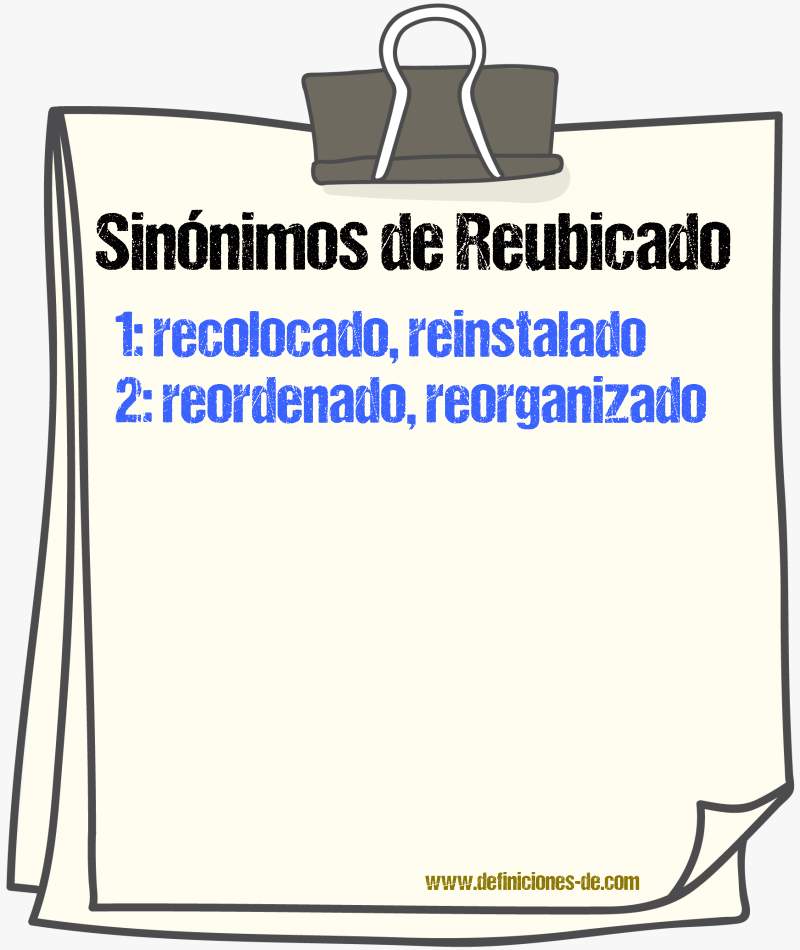 Sinónimos de reubicado