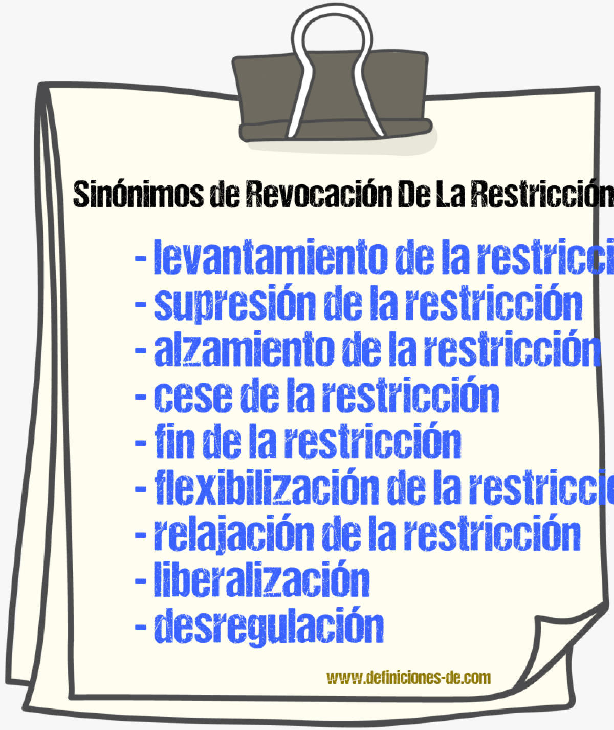 Sinónimos de revocación de la restricción