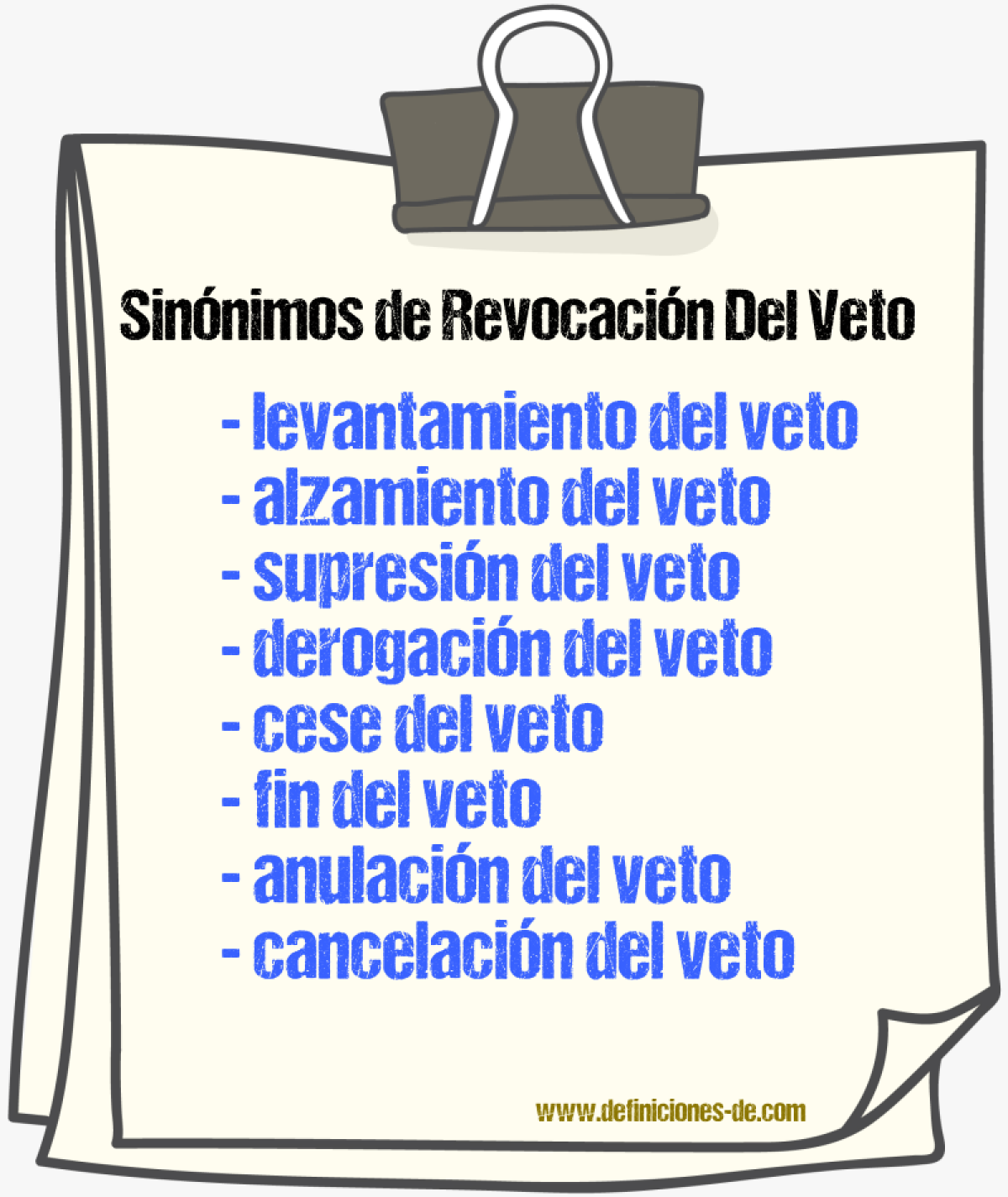 Sinónimos de revocación del veto