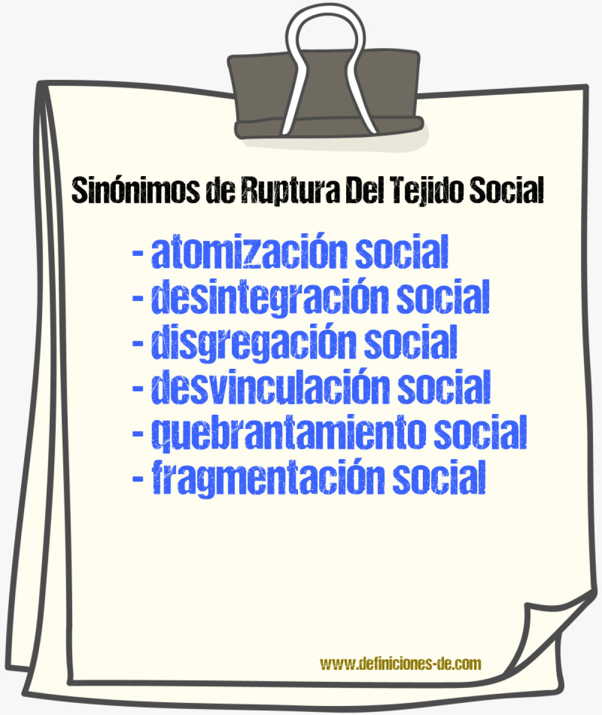 Sinónimos de ruptura del tejido social