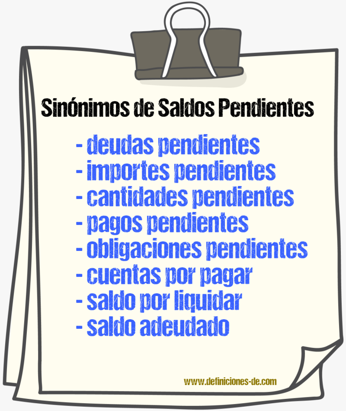 Sinónimos de saldos pendientes