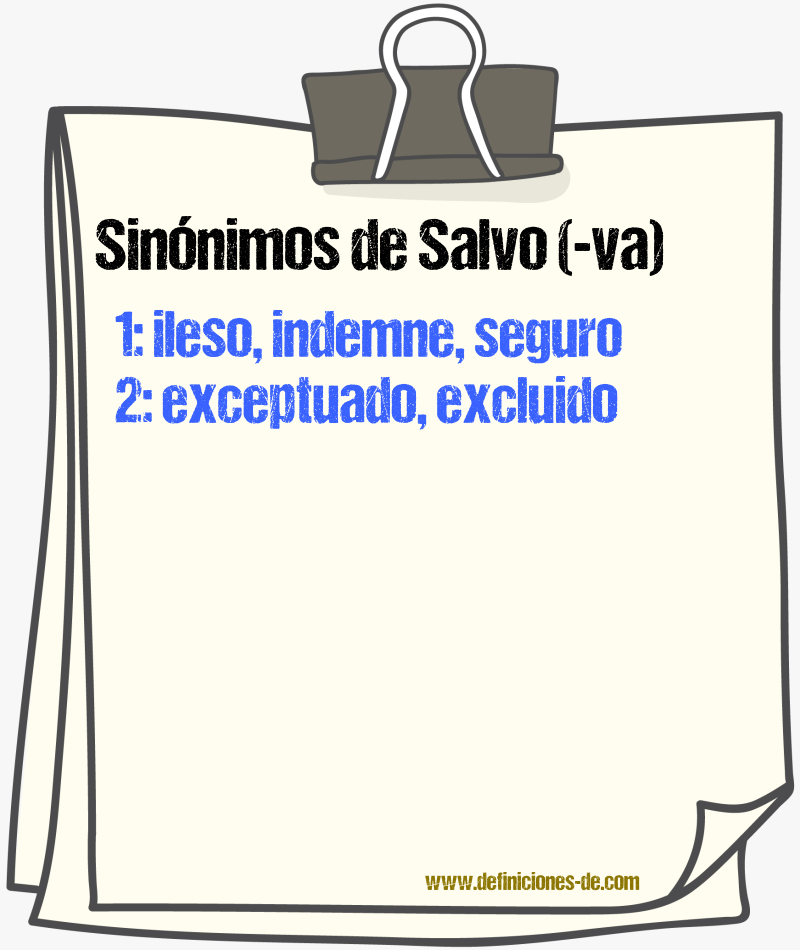 Sinnimos de salvo