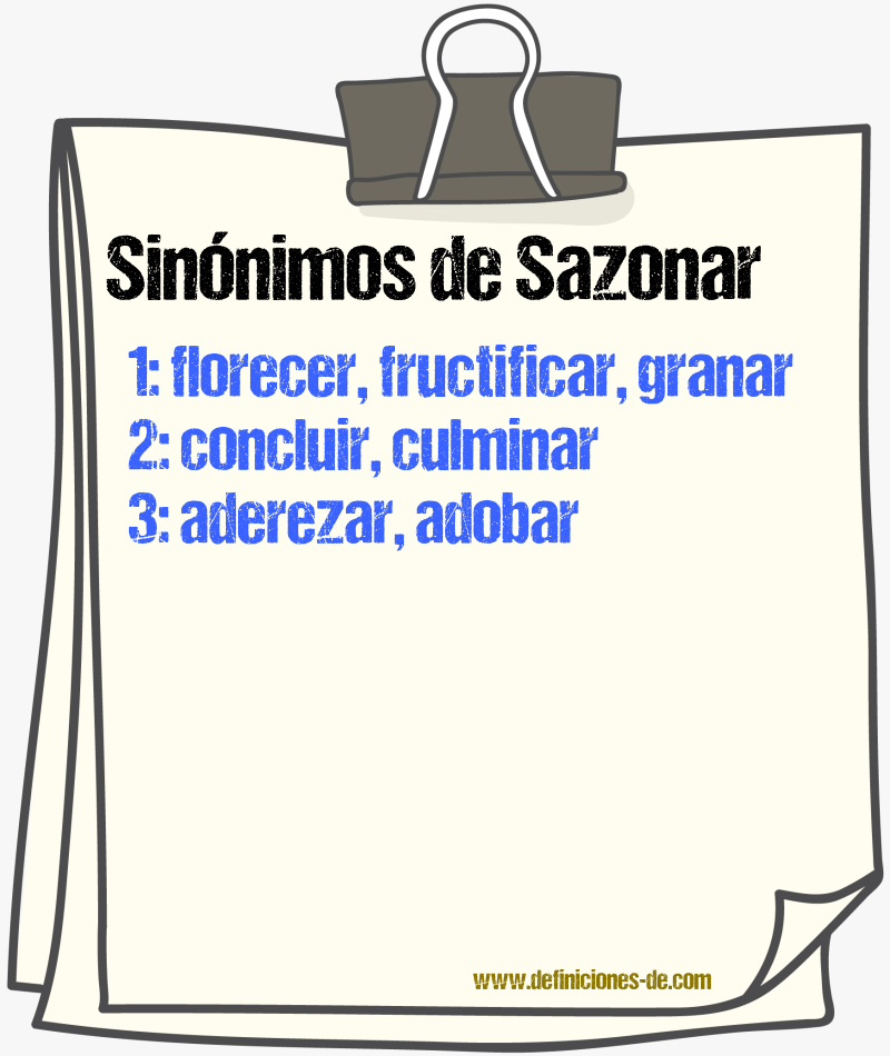 Sinnimos de sazonar