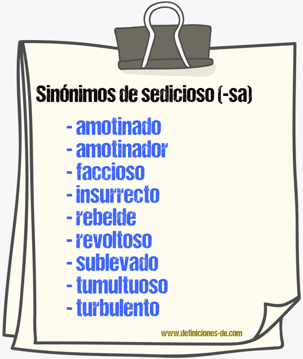 Sinnimos de sedicioso