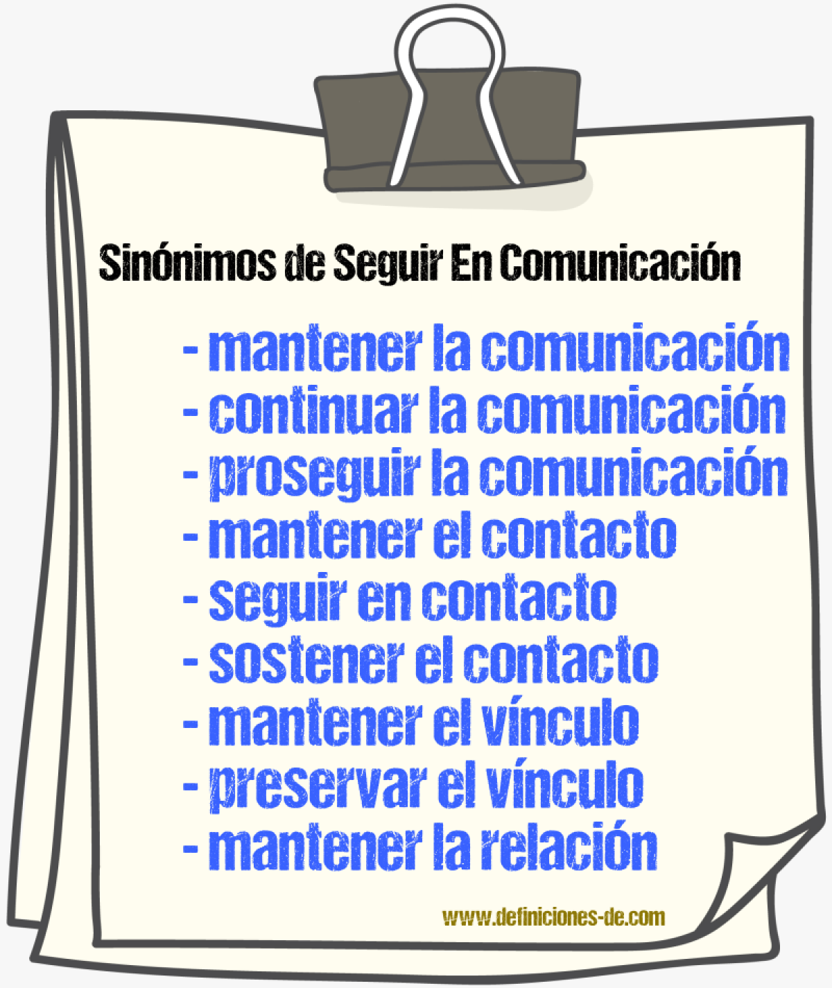 Sinónimos de seguir en comunicación