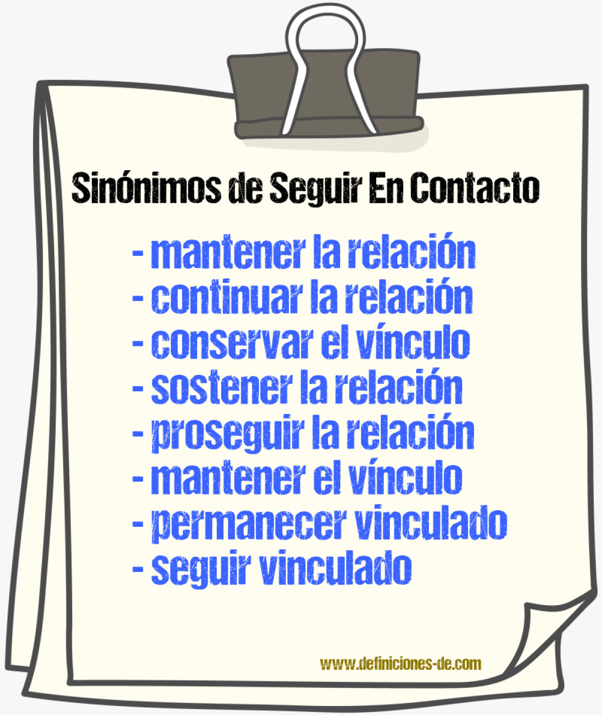Sinónimos de seguir en contacto