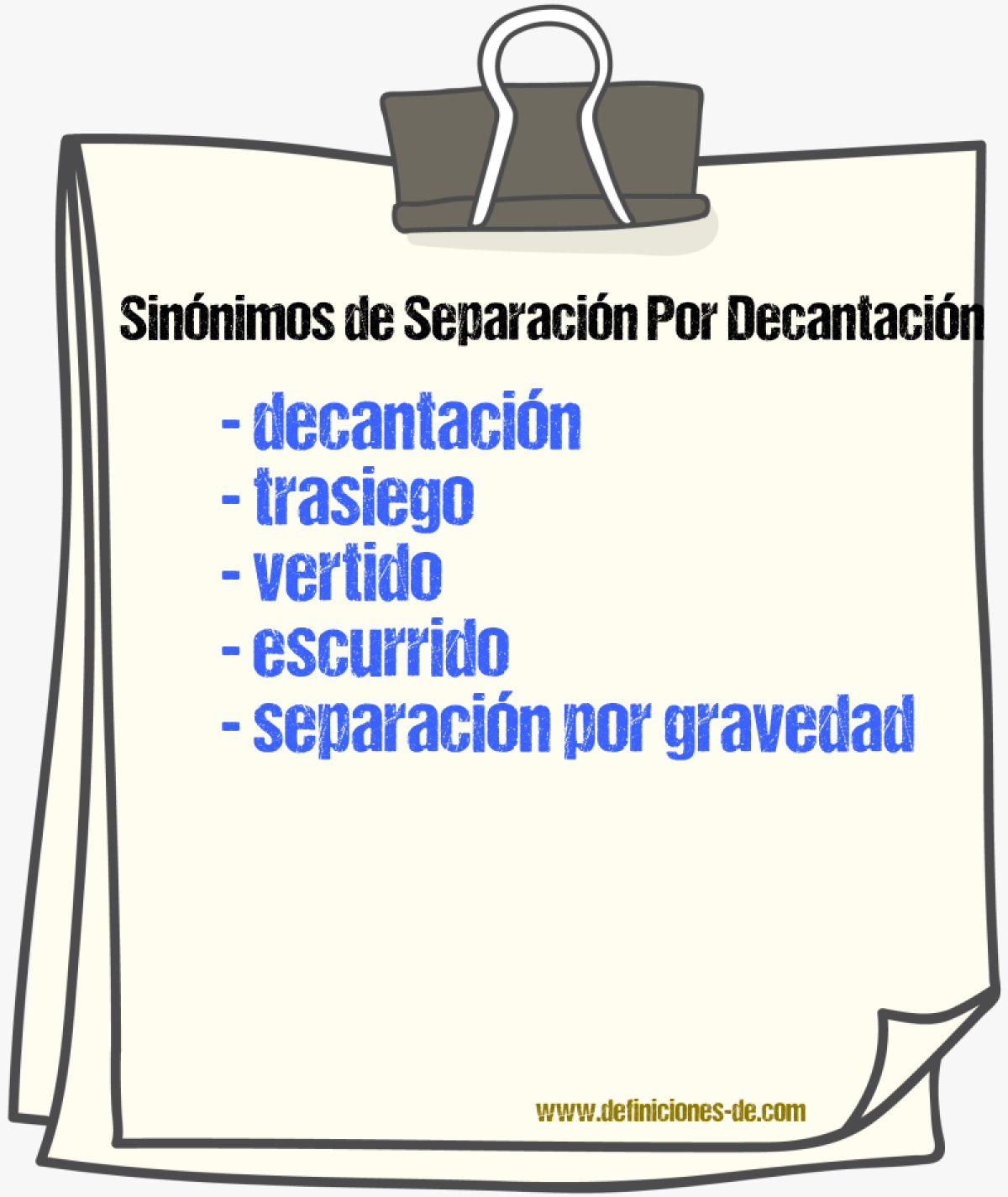 Sinónimos de separación por decantación