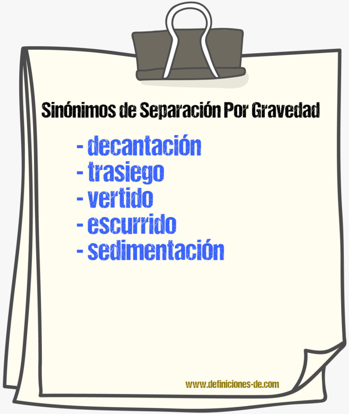 Sinónimos de separación por gravedad