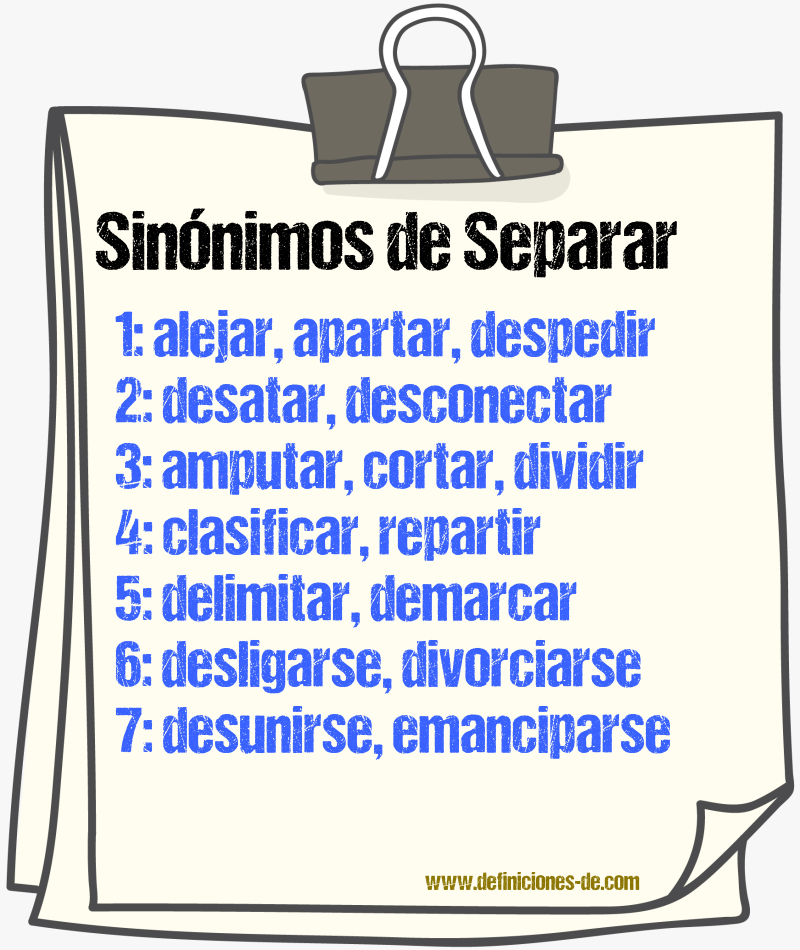 Sinnimos de separar