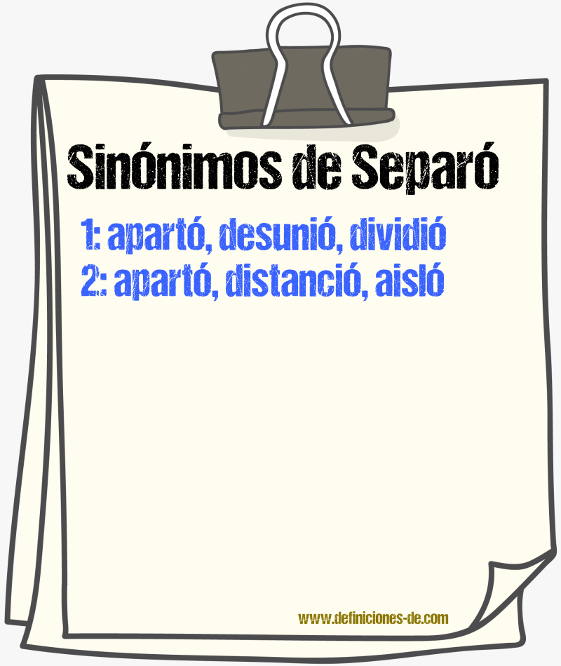 Sinónimos de separó