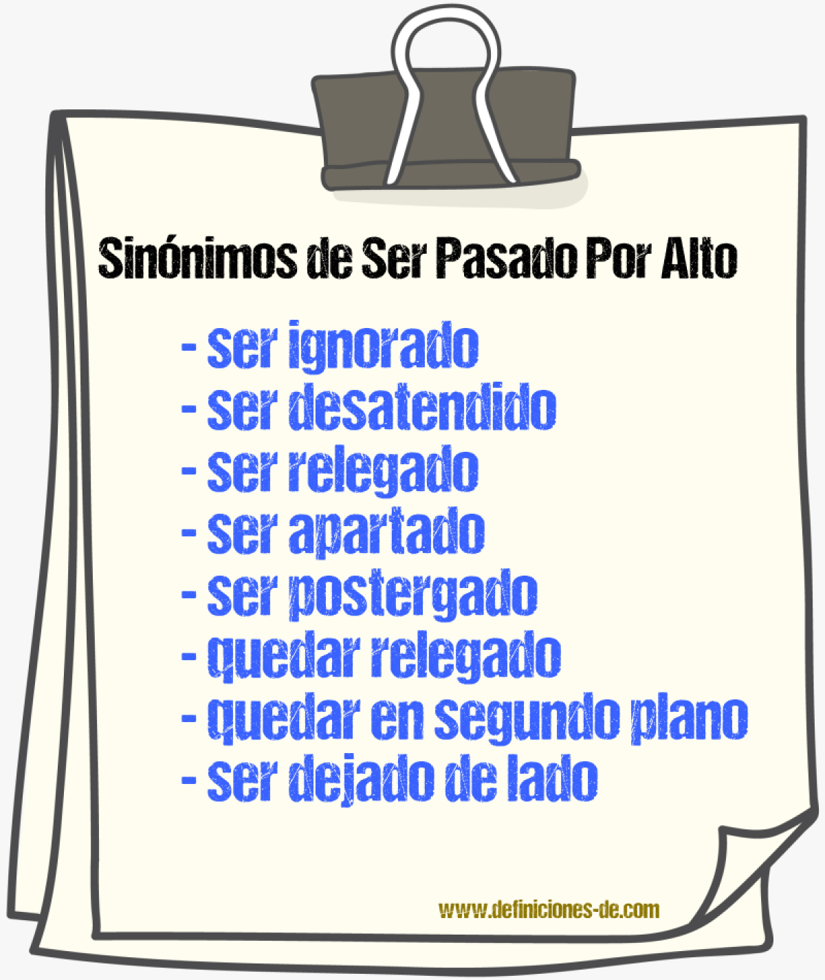 Sinónimos de ser pasado por alto