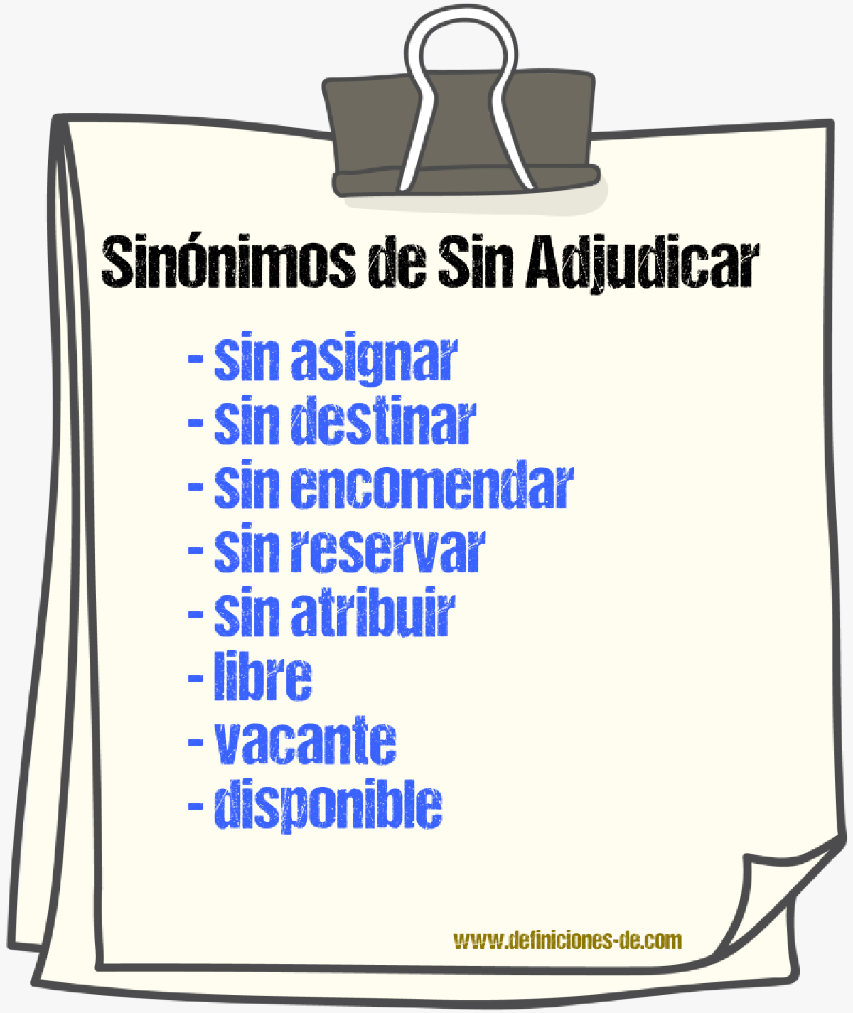 Sinónimos de sin adjudicar