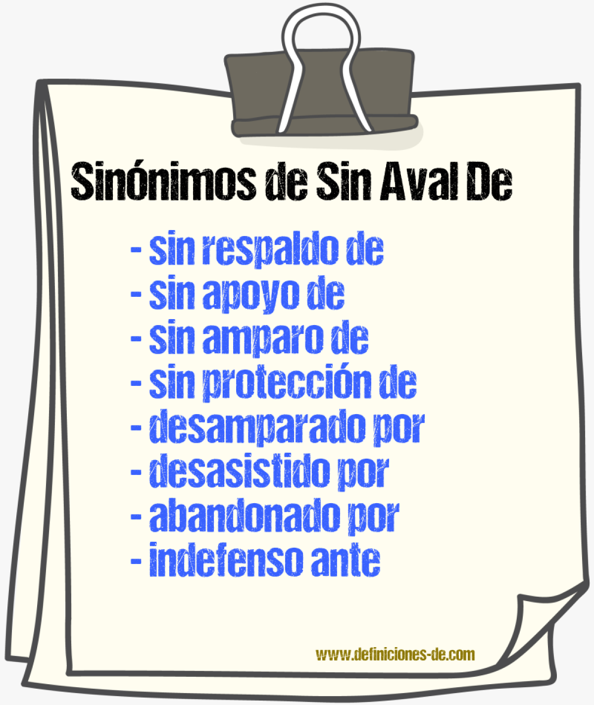 Sinónimos de sin aval de