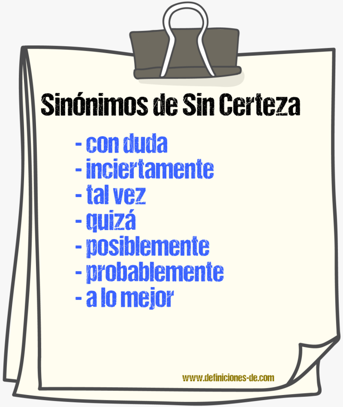 Sinónimos de sin certeza