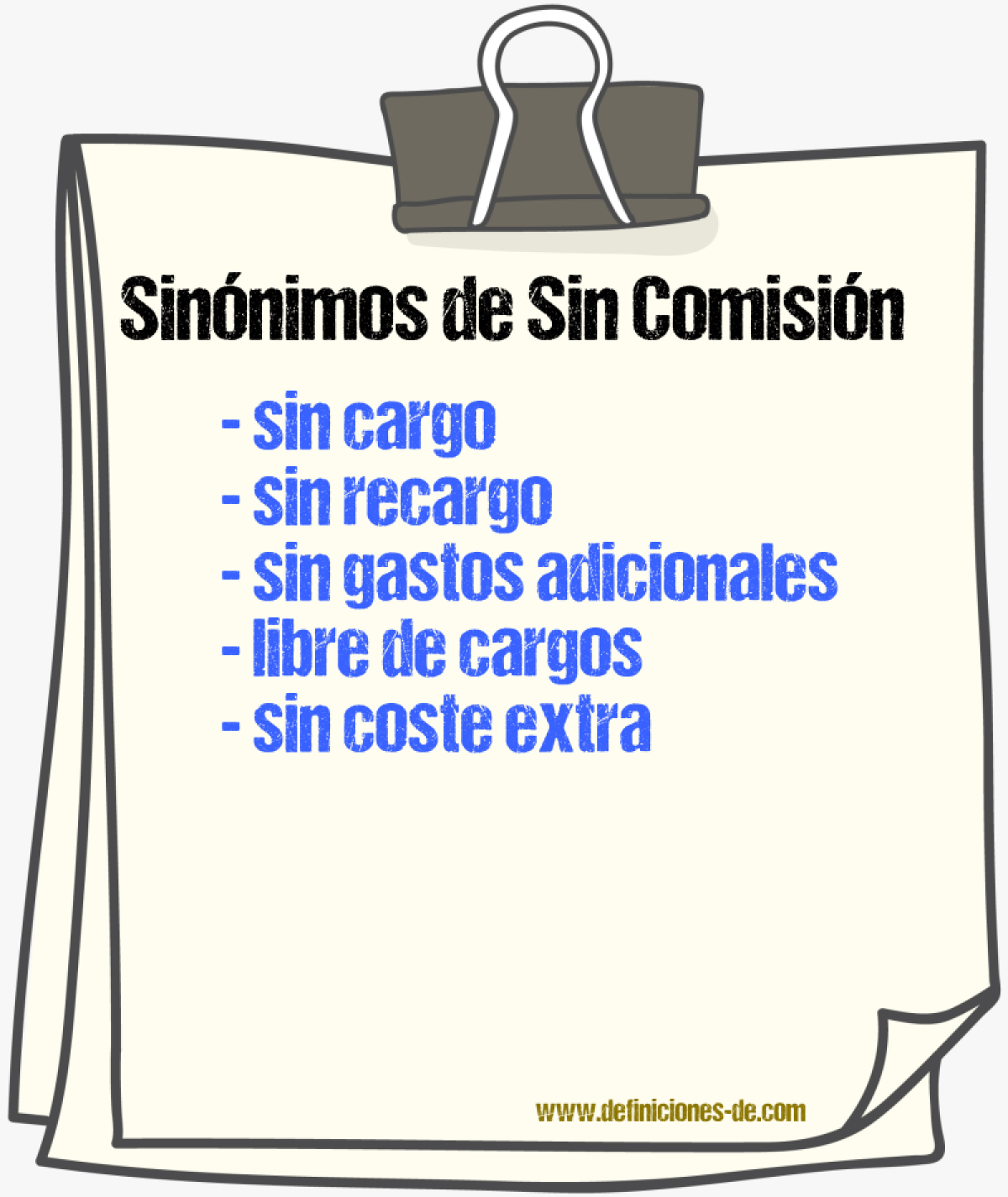 Sinónimos de sin comisión