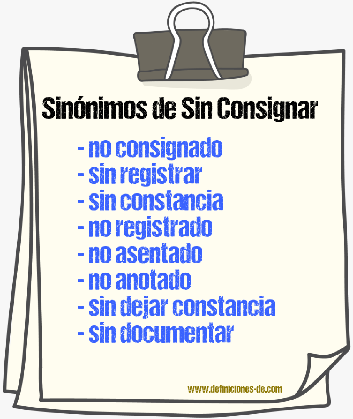 Sinónimos de sin consignar